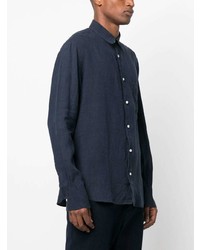 Chemise à manches longues en lin bleu marine Officine Generale