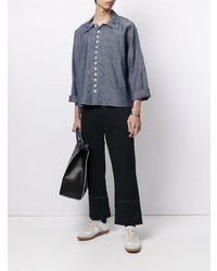 Chemise à manches longues en lin bleu marine Maison Margiela