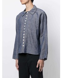 Chemise à manches longues en lin bleu marine Maison Margiela