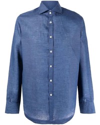 Chemise à manches longues en lin bleu marine Canali