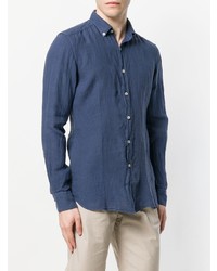 Chemise à manches longues en lin bleu marine Fay