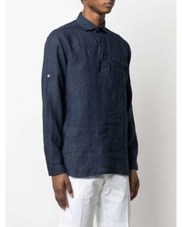 Chemise à manches longues en lin bleu marine Lardini