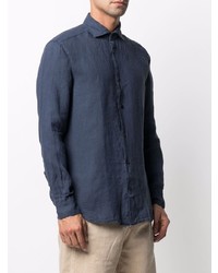 Chemise à manches longues en lin bleu marine Glanshirt