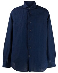 Chemise à manches longues en lin bleu marine Corneliani