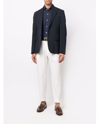 Chemise à manches longues en lin bleu marine Barba