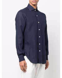 Chemise à manches longues en lin bleu marine Barba