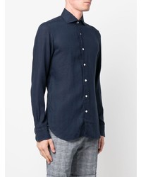 Chemise à manches longues en lin bleu marine Barba