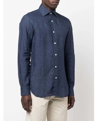 Chemise à manches longues en lin bleu marine Barba