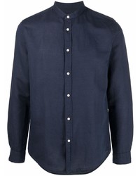 Chemise à manches longues en lin bleu marine Deperlu