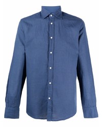 Chemise à manches longues en lin bleu marine Deperlu