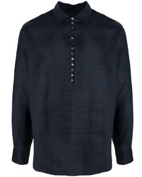 Chemise à manches longues en lin bleu marine Dolce & Gabbana