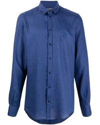 Chemise à manches longues en lin bleu marine Dolce & Gabbana