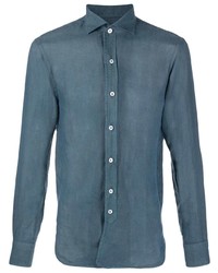 Chemise à manches longues en lin bleu marine Doppiaa