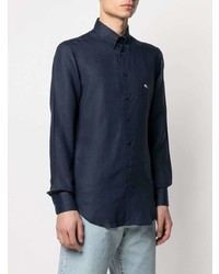 Chemise à manches longues en lin bleu marine Etro