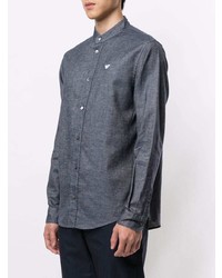 Chemise à manches longues en lin bleu marine Emporio Armani