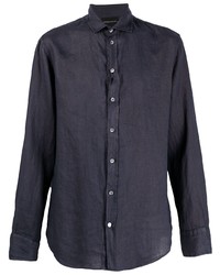 Chemise à manches longues en lin bleu marine Emporio Armani