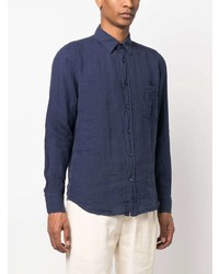 Chemise à manches longues en lin bleu marine BOSS