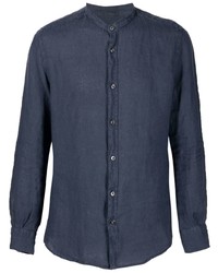 Chemise à manches longues en lin bleu marine Glanshirt