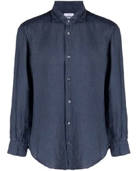 Chemise à manches longues en lin bleu marine Glanshirt