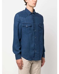 Chemise à manches longues en lin bleu marine Jacob Cohen