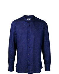 Chemise à manches longues en lin bleu marine Kent & Curwen