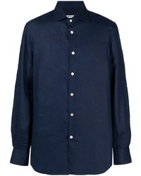 Chemise à manches longues en lin bleu marine Kiton