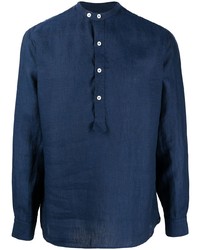Chemise à manches longues en lin bleu marine Lardini