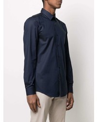 Chemise à manches longues en lin bleu marine BOSS