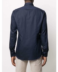 Chemise à manches longues en lin bleu marine BOSS