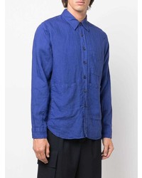 Chemise à manches longues en lin bleu marine Aspesi