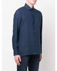 Chemise à manches longues en lin bleu marine Kiton