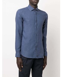 Chemise à manches longues en lin bleu marine Ermenegildo Zegna