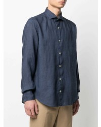 Chemise à manches longues en lin bleu marine Eleventy