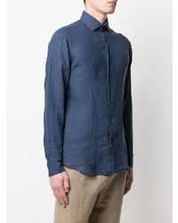 Chemise à manches longues en lin bleu marine Z Zegna