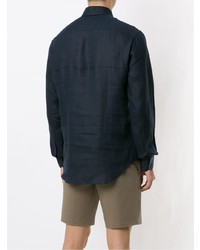 Chemise à manches longues en lin bleu marine Giorgio Armani