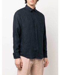 Chemise à manches longues en lin bleu marine BOSS