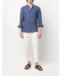 Chemise à manches longues en lin bleu marine Z Zegna