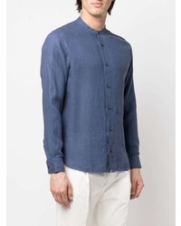 Chemise à manches longues en lin bleu marine Z Zegna