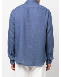 Chemise à manches longues en lin bleu marine Emporio Armani