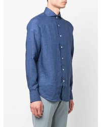 Chemise à manches longues en lin bleu marine Canali