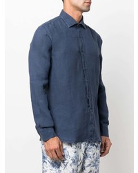 Chemise à manches longues en lin bleu marine 120% Lino