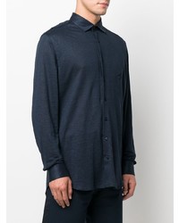 Chemise à manches longues en lin bleu marine Zilli