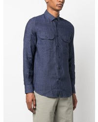 Chemise à manches longues en lin bleu marine Brunello Cucinelli