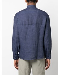 Chemise à manches longues en lin bleu marine Brunello Cucinelli