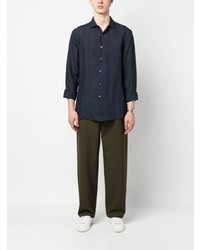 Chemise à manches longues en lin bleu marine Zegna