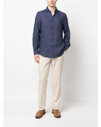 Chemise à manches longues en lin bleu marine Brunello Cucinelli