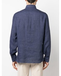 Chemise à manches longues en lin bleu marine Brunello Cucinelli