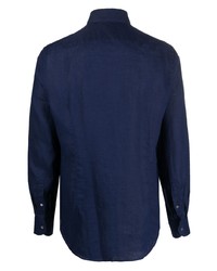 Chemise à manches longues en lin bleu marine Corneliani