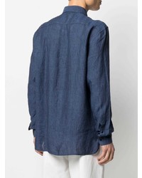 Chemise à manches longues en lin bleu marine Trussardi