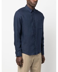 Chemise à manches longues en lin bleu marine A.P.C.